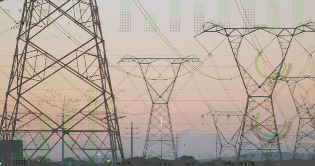 Power Lines Against Data Visualization Overlay Background