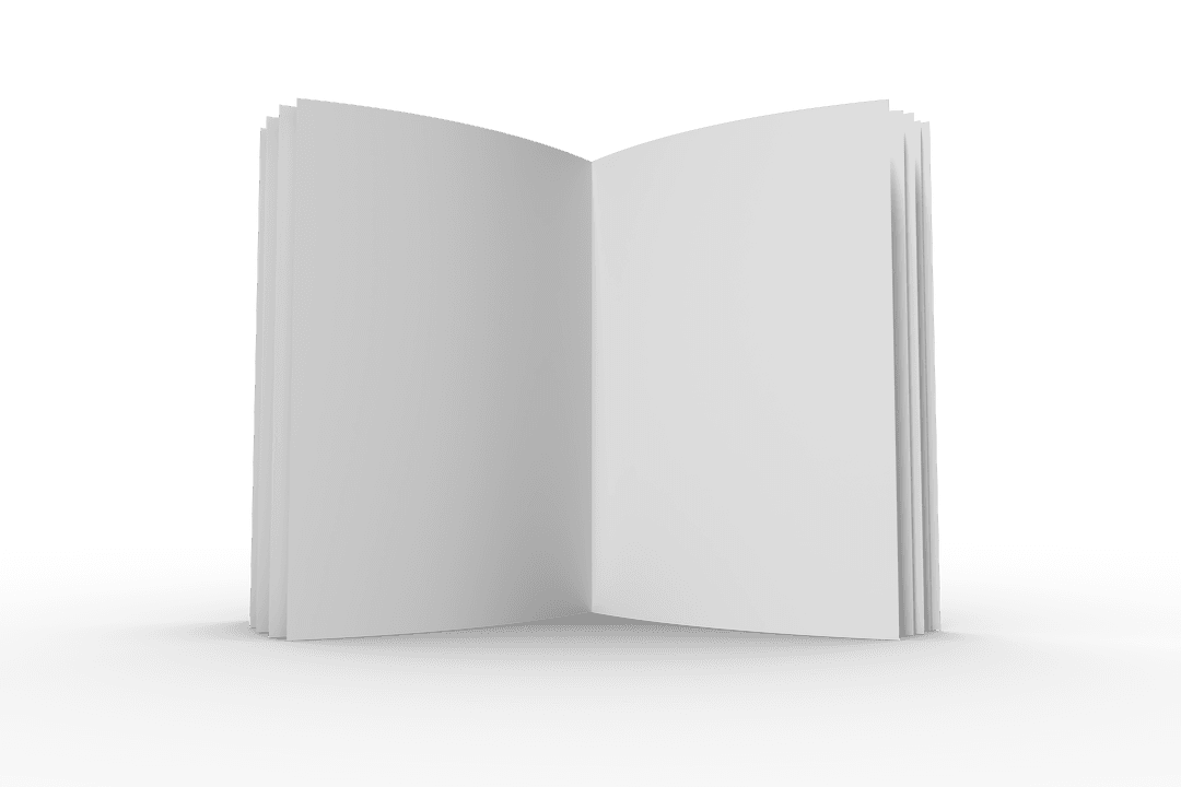 Open Notebook with Blank Pages on Transparent Background