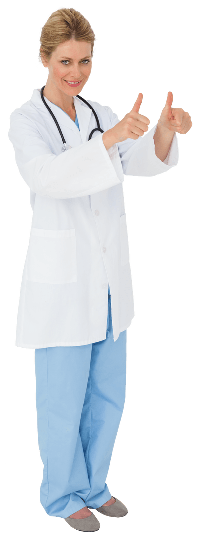 Smiling Female Doctor Giving Thumbs Up Gesture Transparent Background