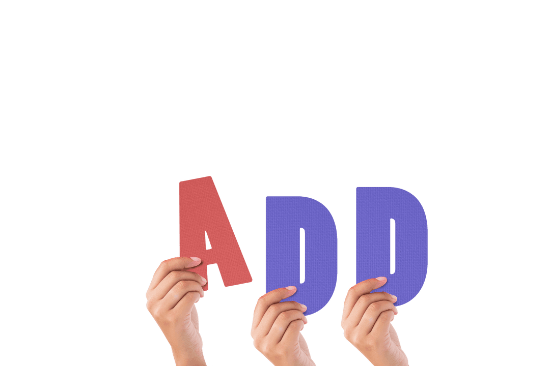 Hands Holding Colorful ADD Letters with Transparent Background