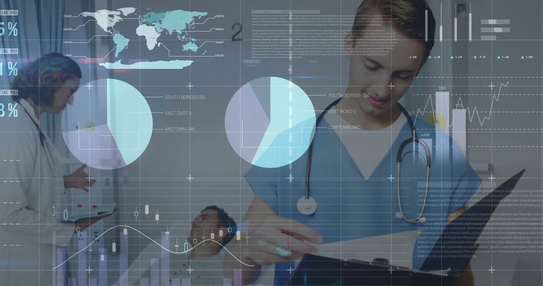 Digital Interface Overlay with Doctors in Modern Hospital Setting