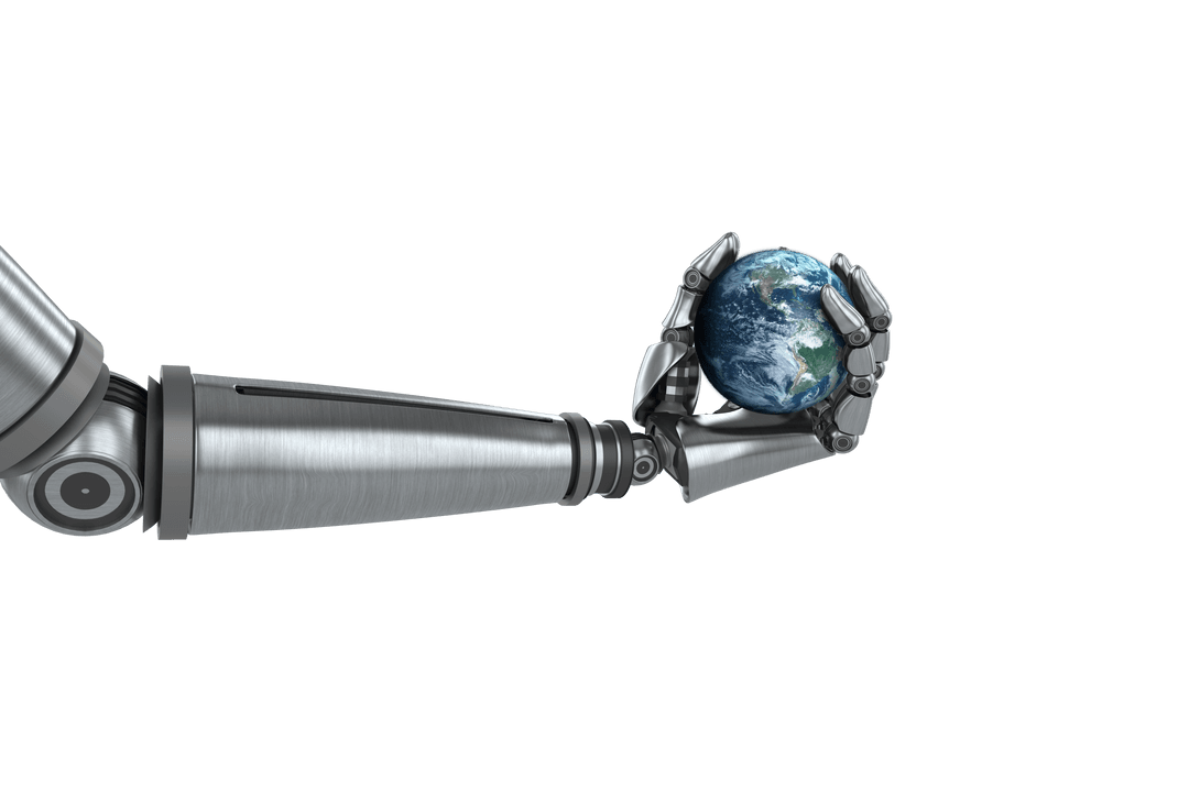 Transparent Chrome Robotic Hand Holding Earth