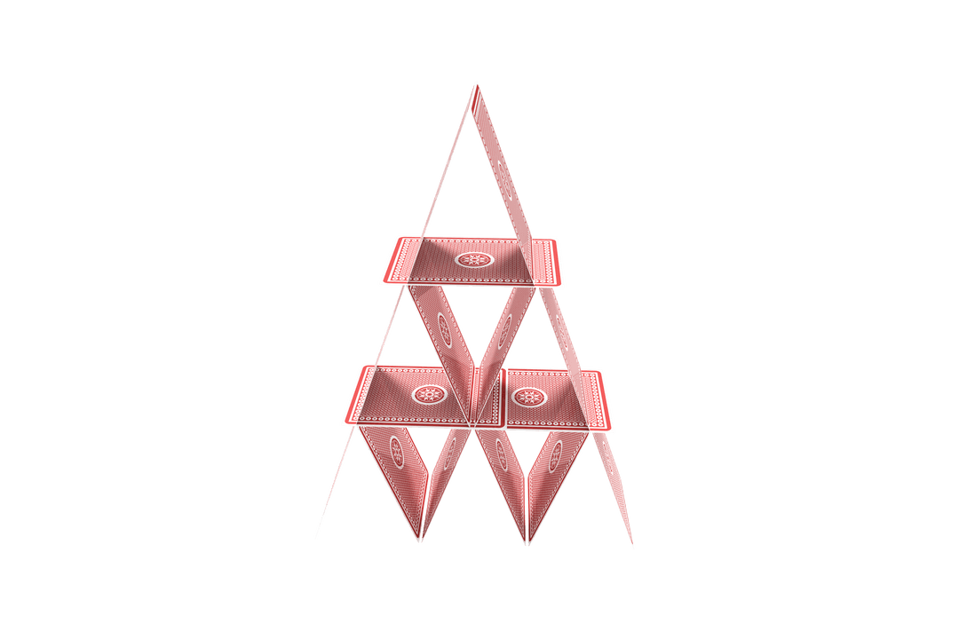 House of Red Playing Cards and Transparent Pyramid Design