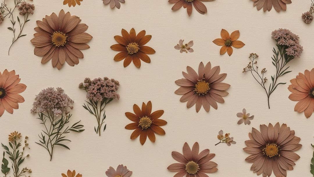 Pressed Flowers on Rustic Beige Background for DIY Projects
