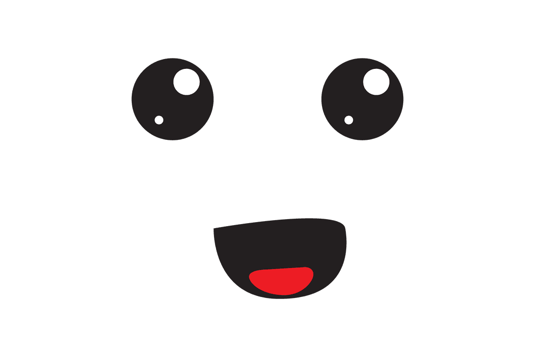 Smiling Cartoon Happy Face with Wide Eyes on Transparent Background