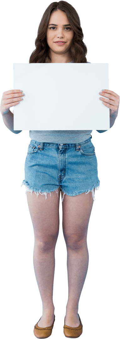 Woman Holding Blank Card on Transparent Background for Communication