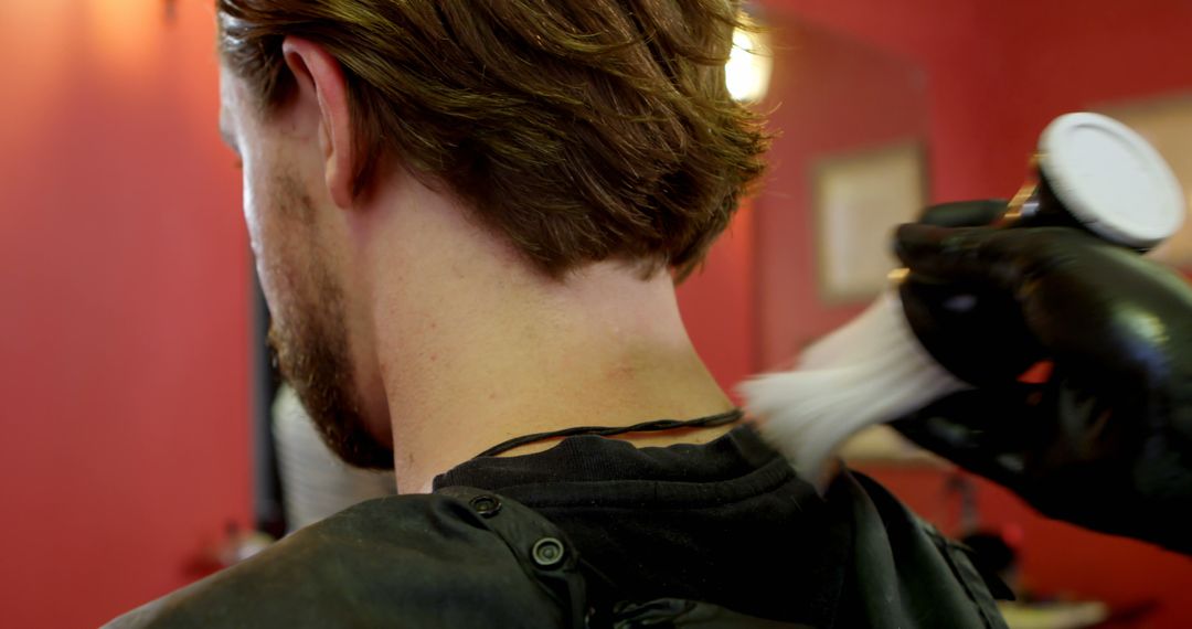 Barber Cleaning Client's Neck with Brush in Barbershop - Free Images, Stock Photos and Pictures on Pikwizard.com