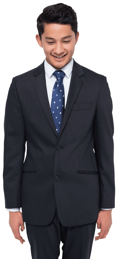 Smiling Asian Businessman in Suit on Transparent Background