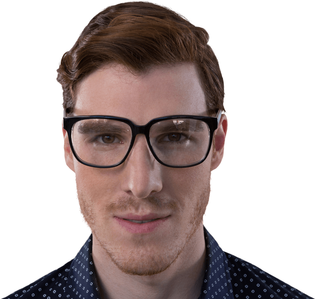 Glasses-Wearing Caucasian Man Looking Confident on Transparent Background