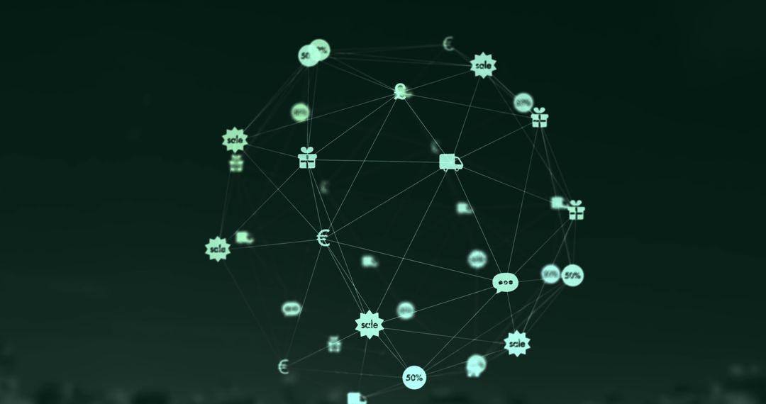 Spinning Digital Icons on Grey Background Representing Global Networking