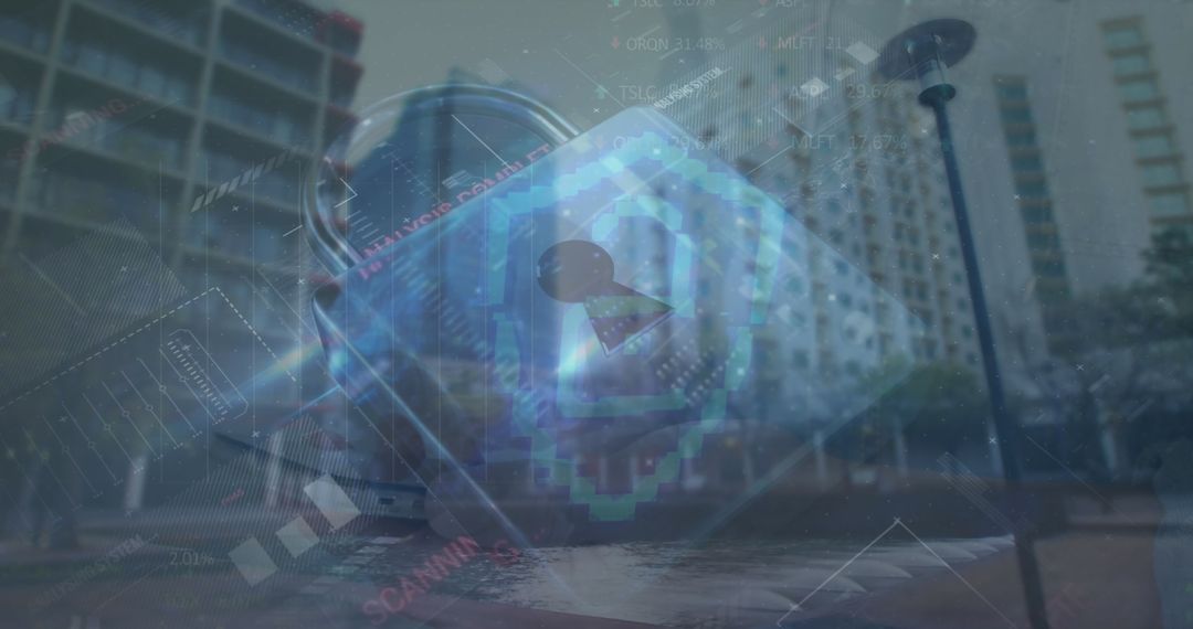 Futuristic Digital Security Concept with Padlock Hologram