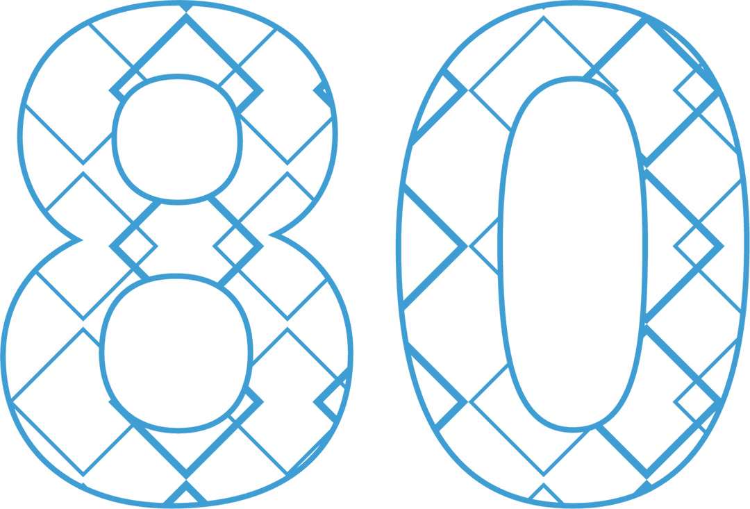 Stylish Transparent Number 80 with Blue Geometric Pattern