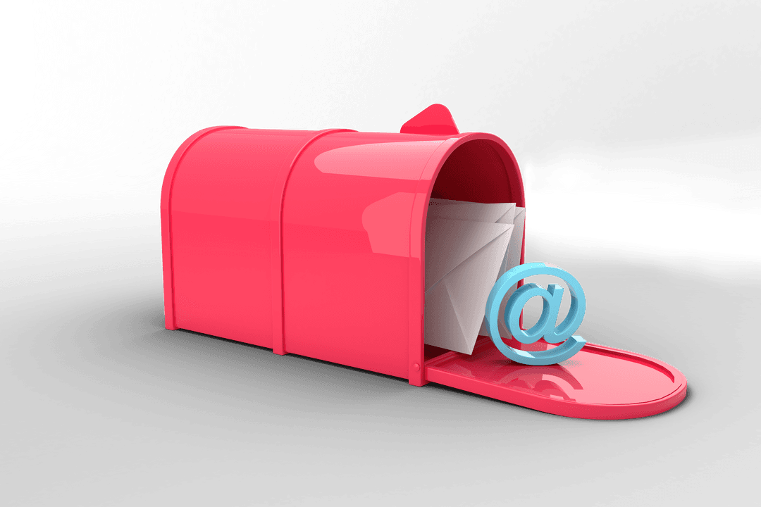 Red Mailbox with Letters and At Symbol on Transparent Background