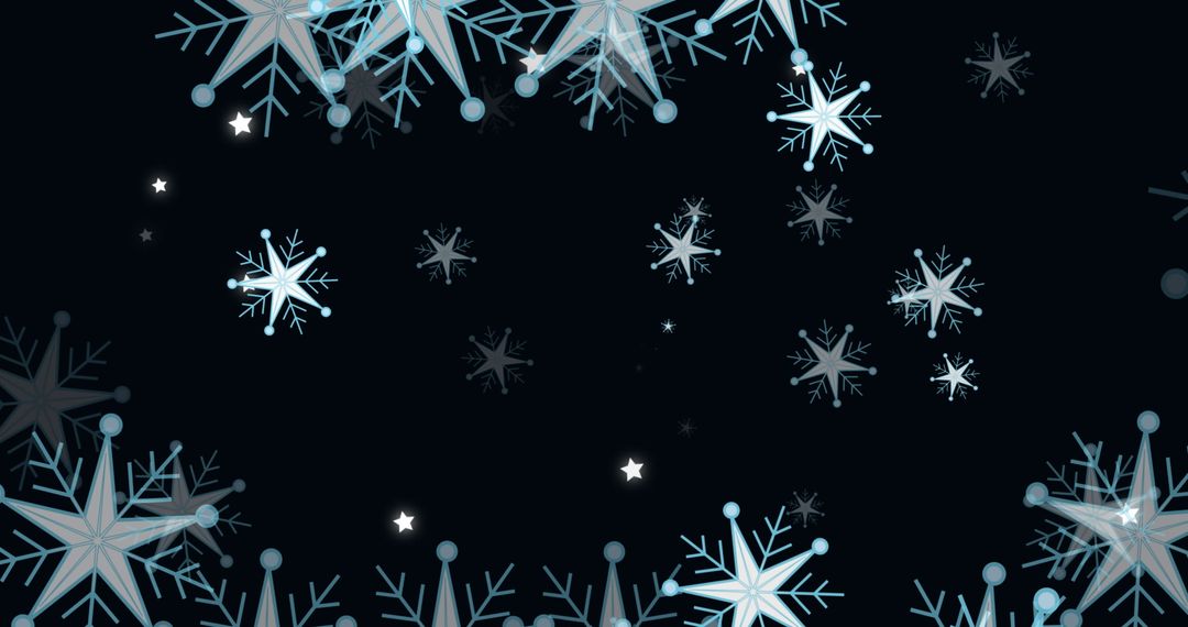 Snowflakes and Stars Twinkling on Dark Winter Background