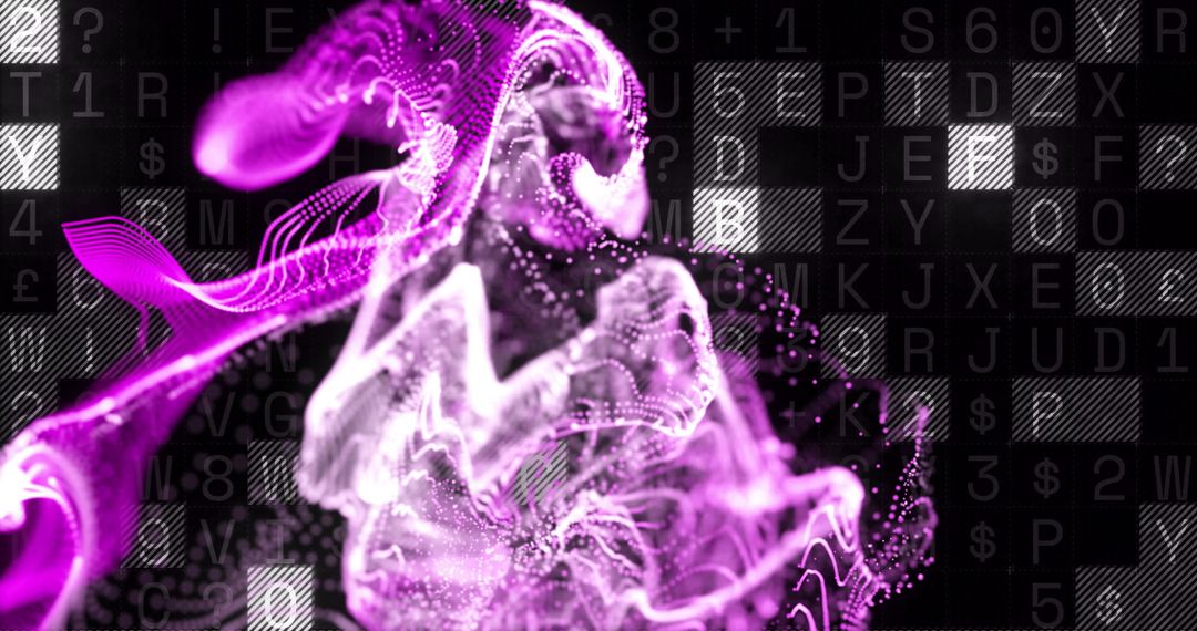 Vibrant Purple and White Particle Waves on Digital Background