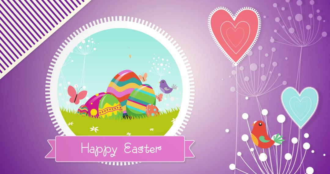 Festive Easter Eggs with Butterflies and Birds in Colorful Meadow