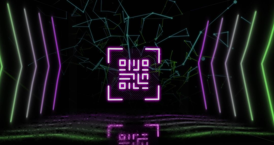 Futuristic Neon QR Code with Digital Connections