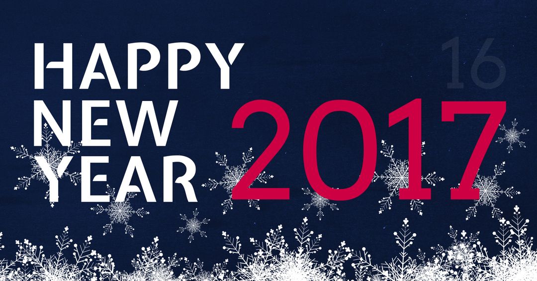 Festive New Year Banner with Bold Text and Snowflakes