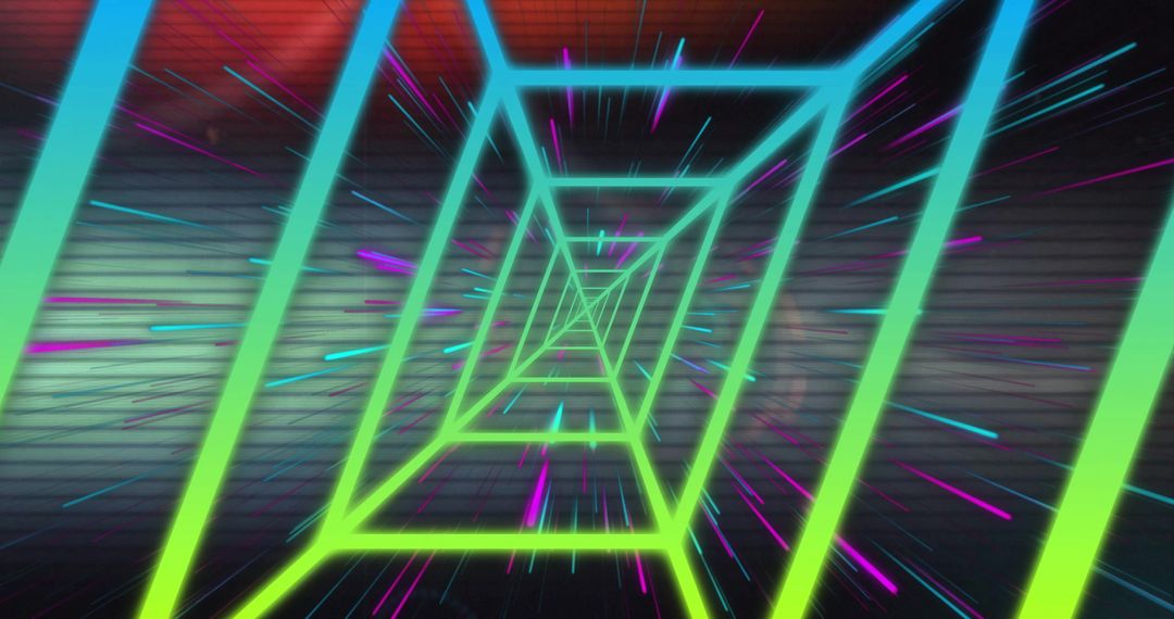 Vibrant Neon Tunnel with Geometric Light Patterns