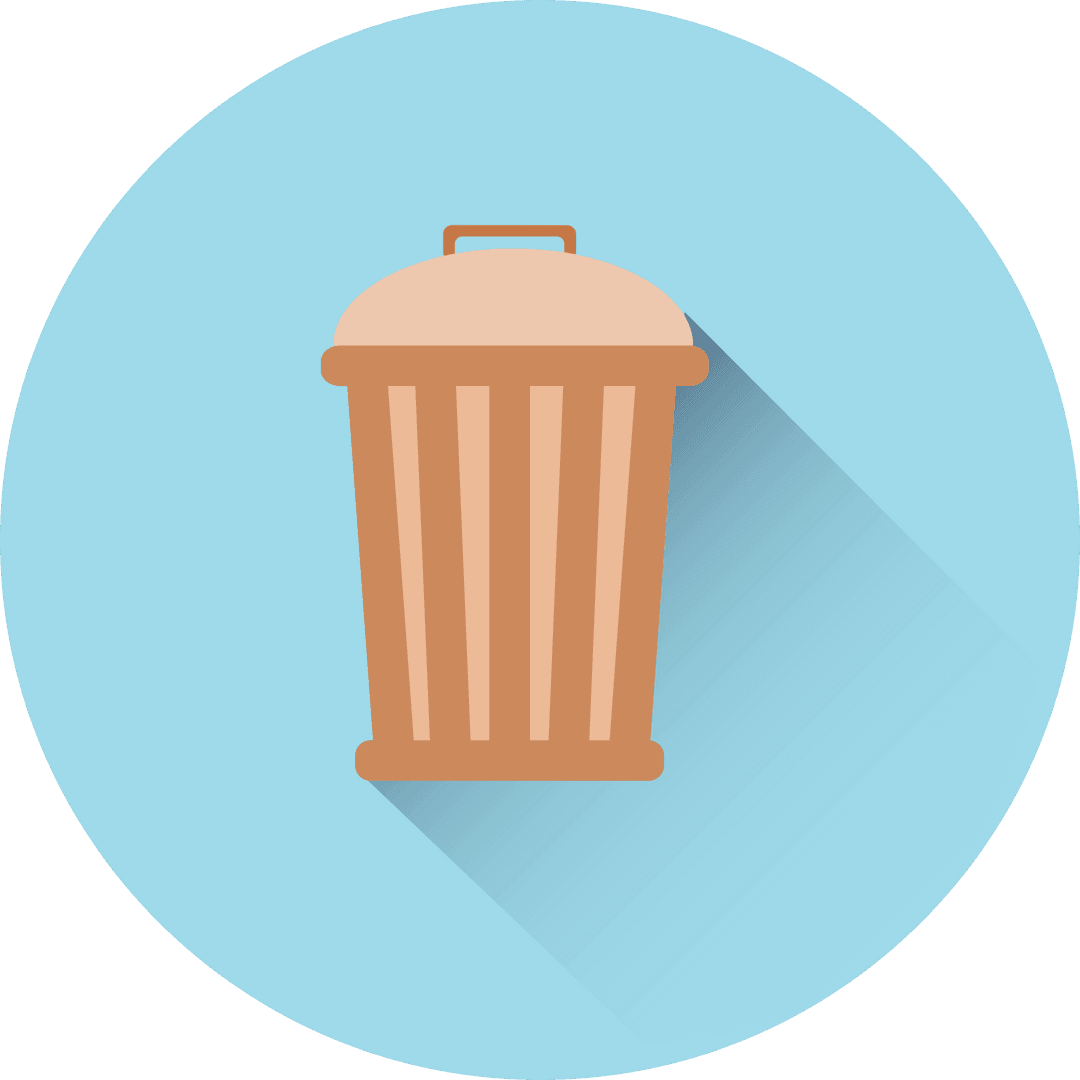 Transparent Flat Design Garbage Bin Icon on Blue Background