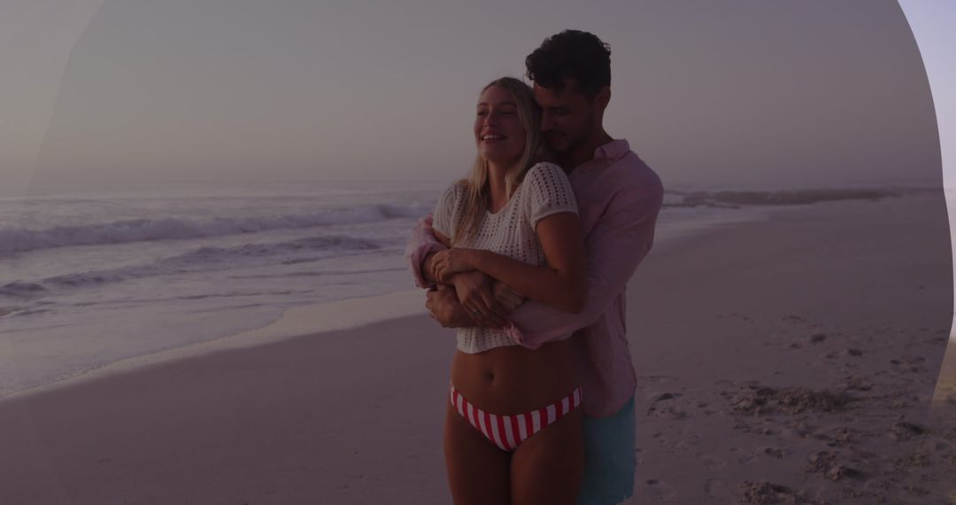 Couple Embracing at Sunset Beachfront