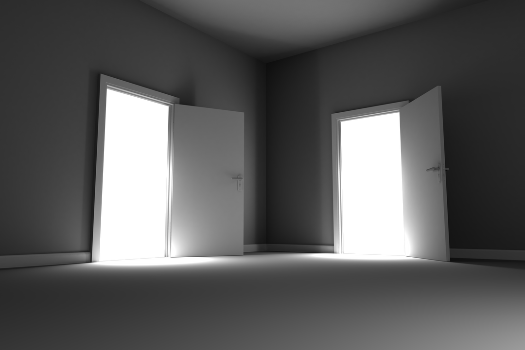 Transparent Illustration of Empty Room with Two Open Doors Sharing Lighting - Download Free Stock Images Pikwizard.com