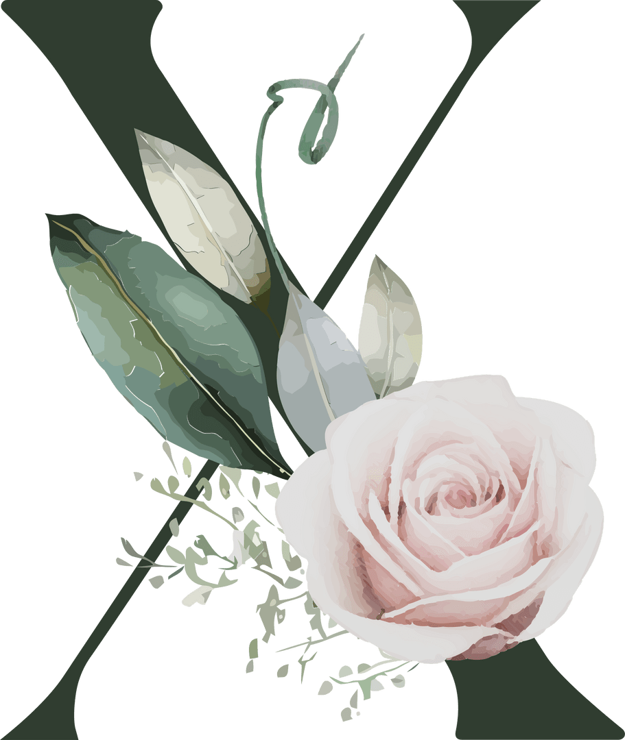 Elegant Transparent Background with Pink Rose and Eucalyptus Leaves