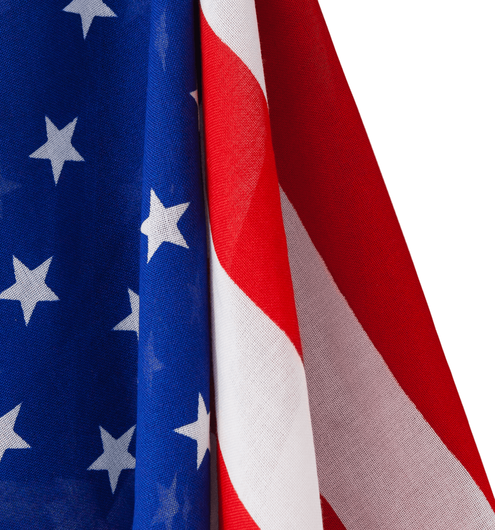 Close-Up of Waving American Flag on Transparent Background