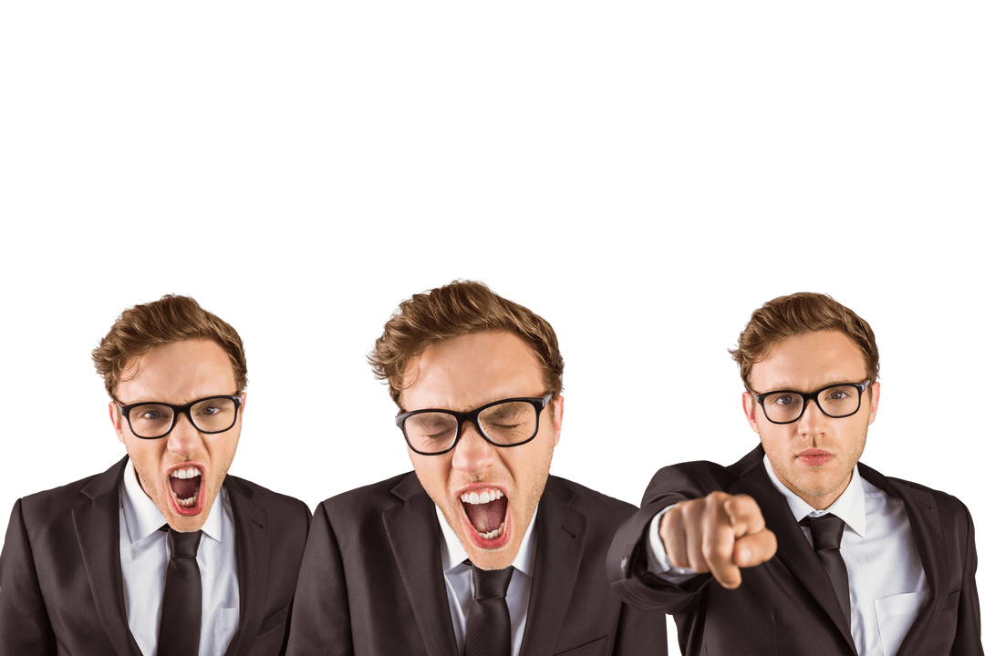 Nerdy Transparent Businessman Expressive Display Trio