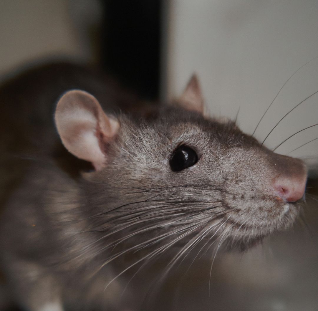 Image of close up of side view of rat on grey background - Free Images, Stock Photos and Pictures on Pikwizard.com