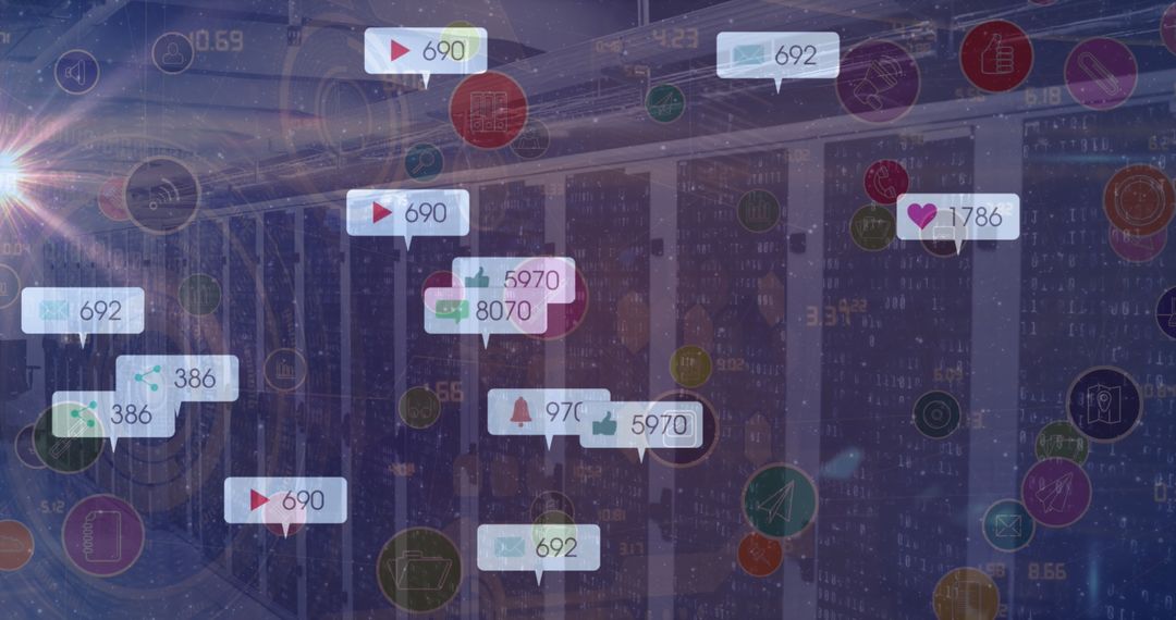 Digital Network Interface with Social Media Icons and Global Connections