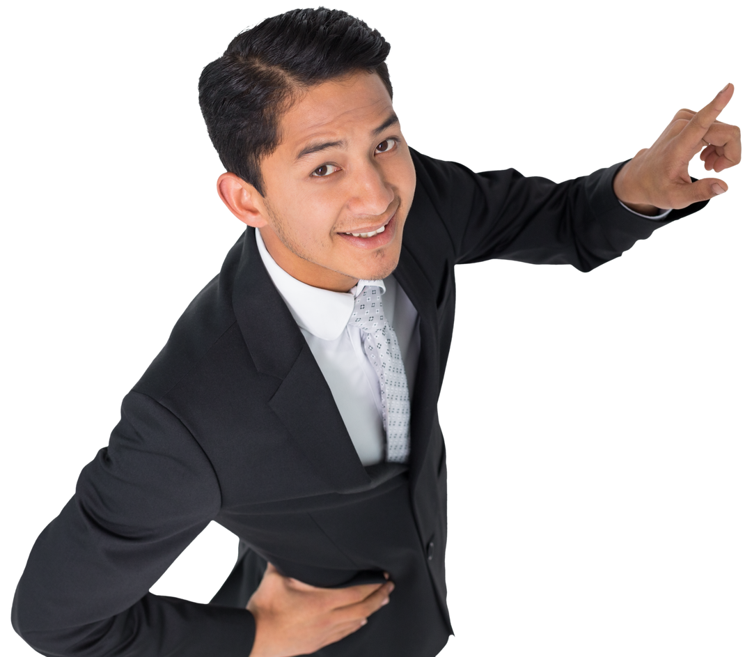 Smiling Businessman Pointing Upward on Transparent Background - Download Free Stock Images Pikwizard.com