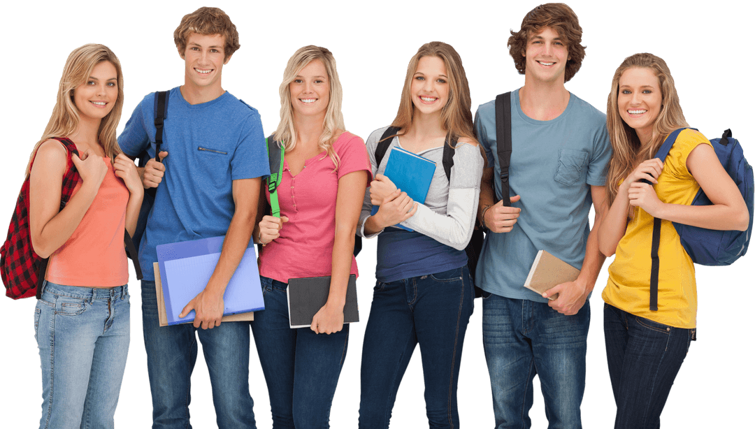 Transparent Group of Happy Students Holding Books and Backpacks