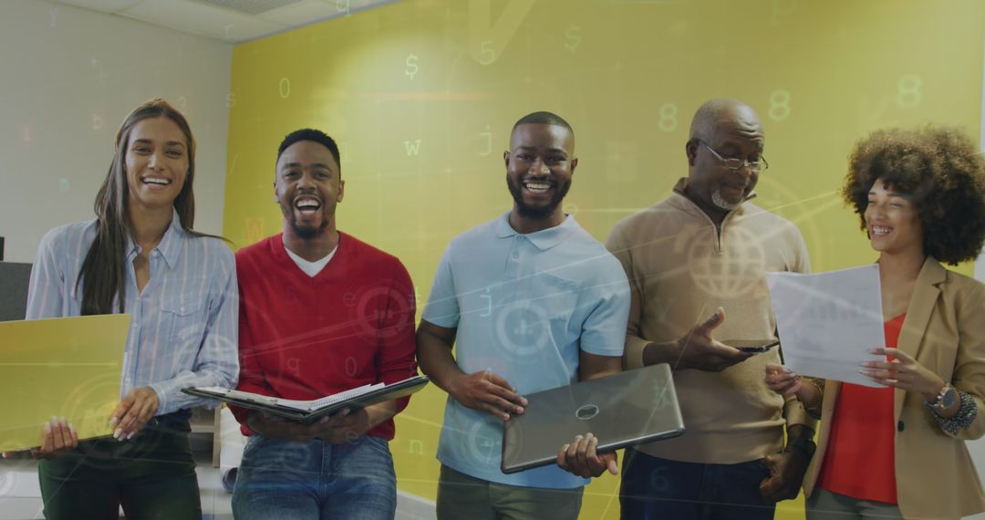 Happy Diverse Team Collaborating in Modern Office