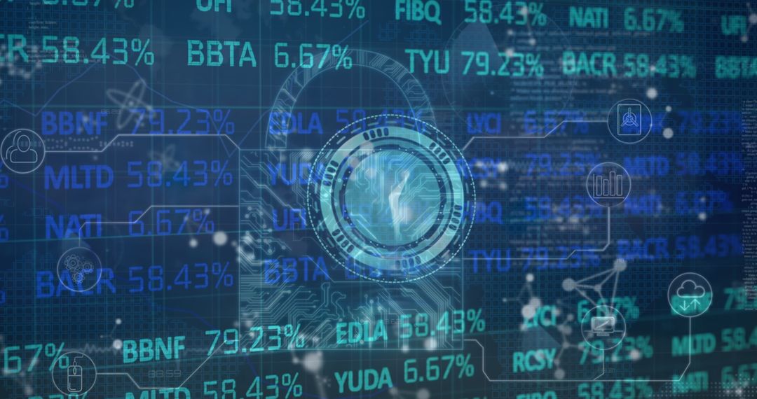 Digital Interface Featuring Clock and Data Overlays on Blue Background