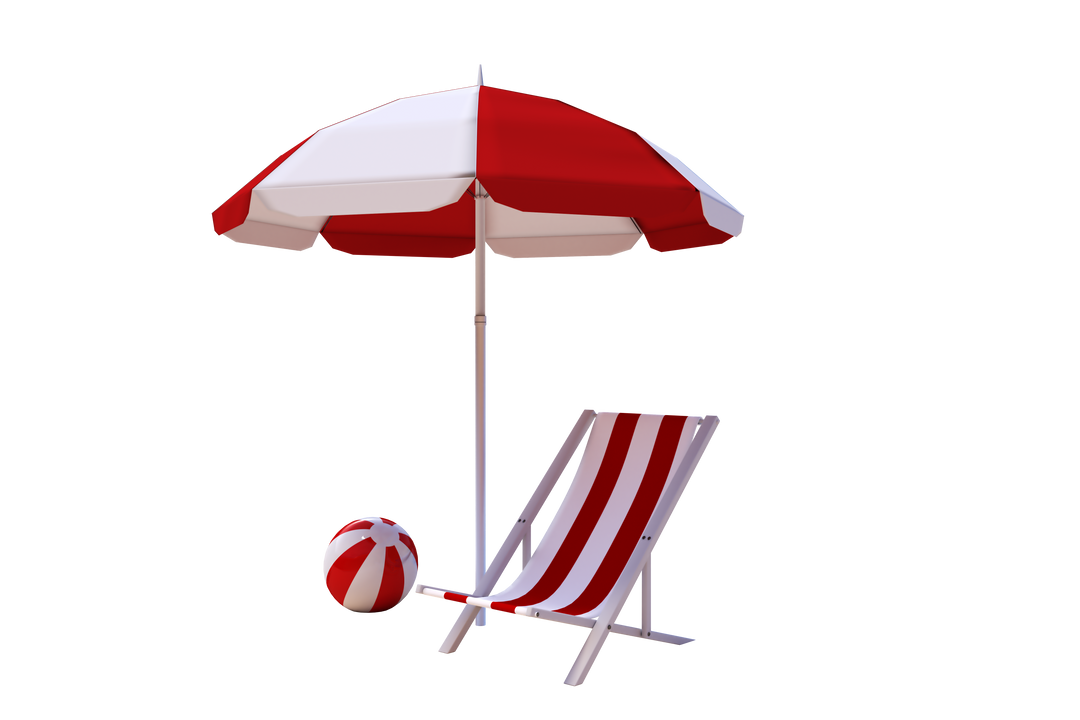 Transparent striped folding chair parasol and ball for summer beach setup - Download Free Stock Images Pikwizard.com