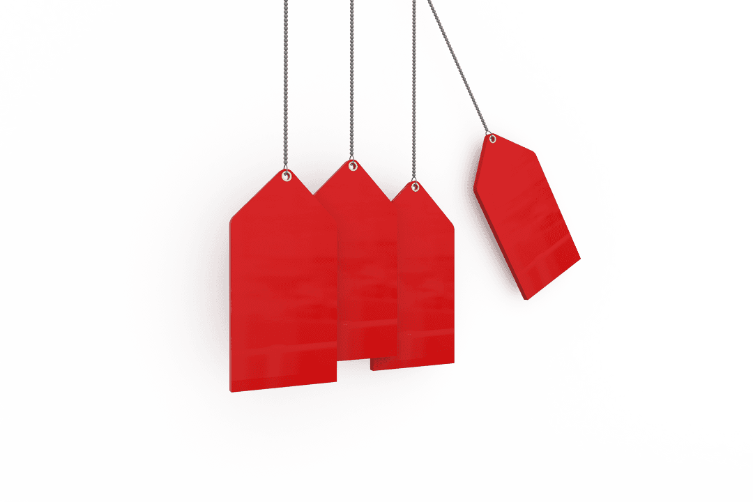 Four Red Gift Tags on Transparent Background for Shopping and Sales