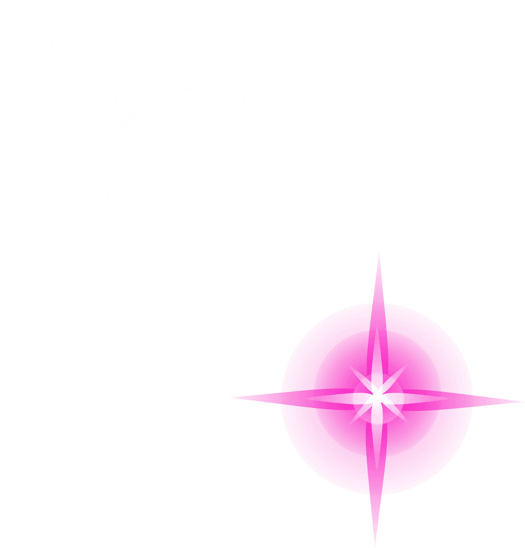White Butterfly and Pink Starburst on Transparent Background