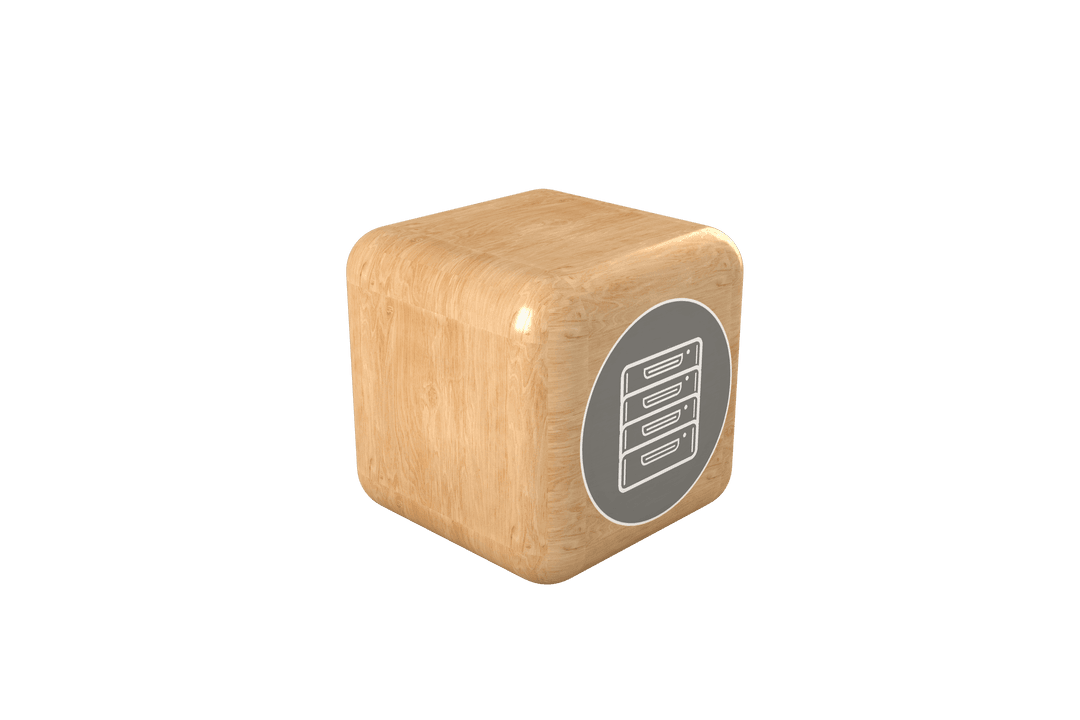 Wooden Cubic Block with Transparent Filing Icon Illustration