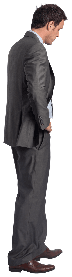 Transparent Image of Serious Businessman in Gray Suit with Hand on Hip