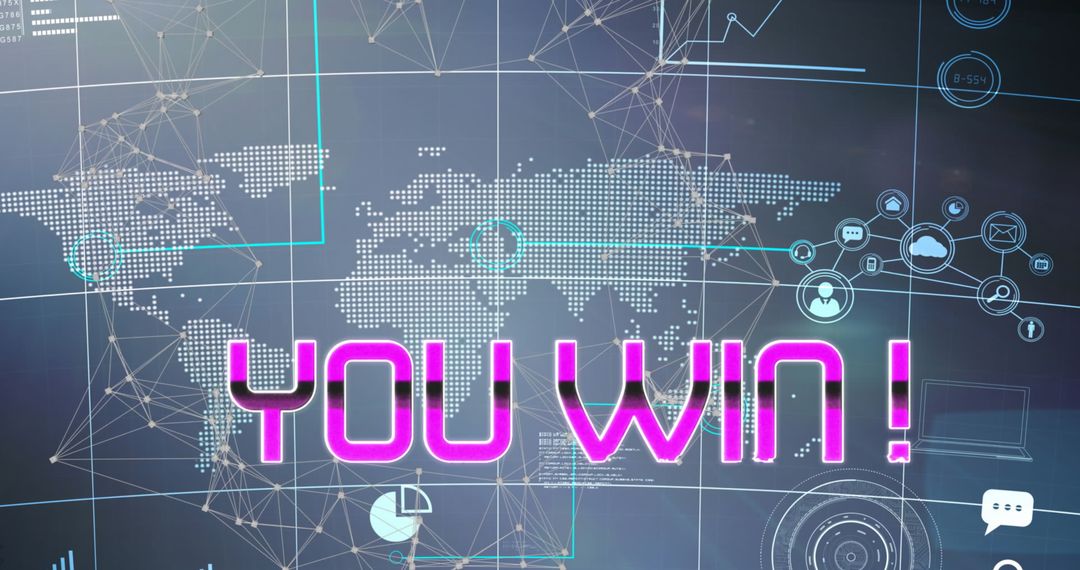 You Win Digital Banner with World Map in Background