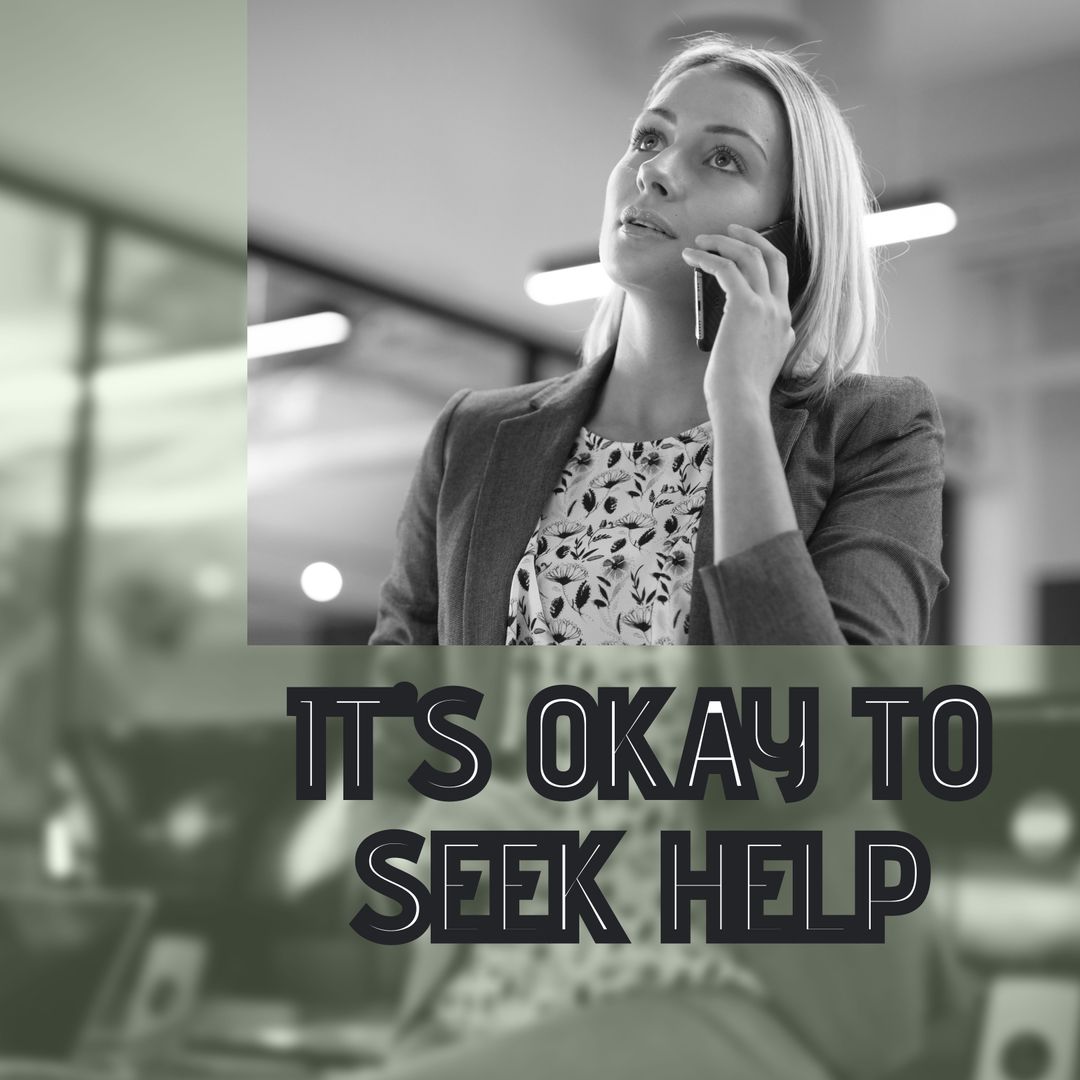 Businesswoman Talking on Smartphone, Raising Awareness for Mental Health - Download Free Stock Templates Pikwizard.com