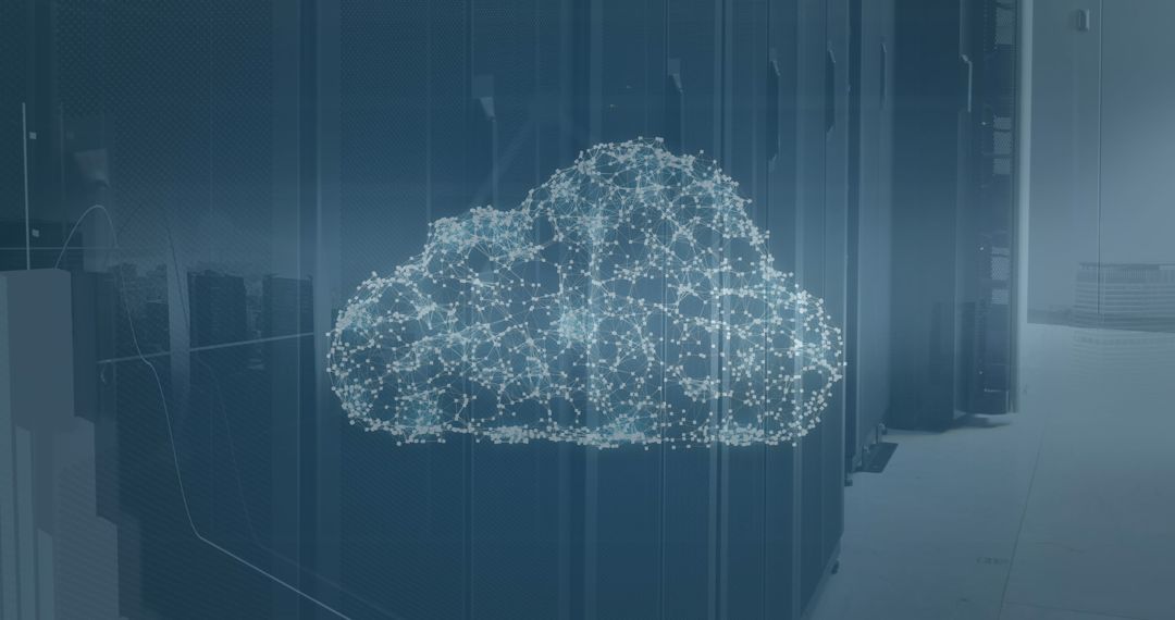 Digital Network Cloud Forming Over Data Server Racks in Data Center