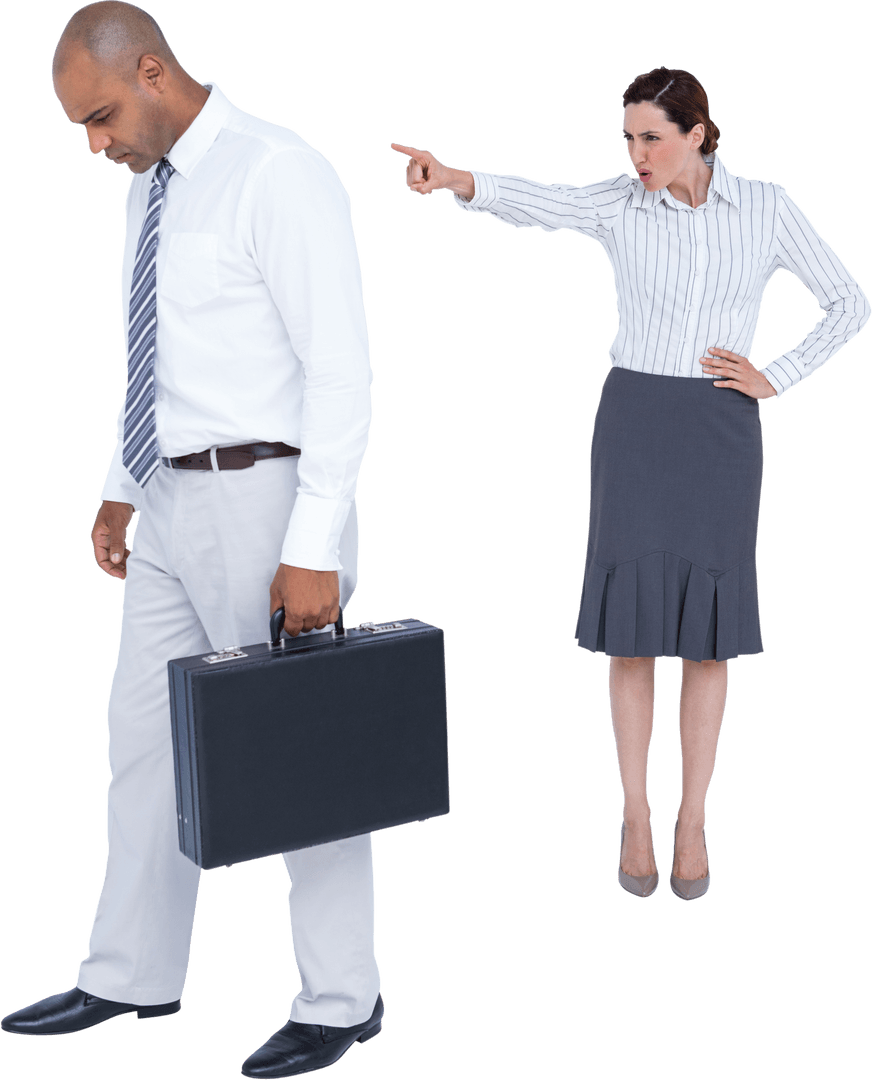 Transparent Conflict Between Businesswoman and Colleague Over Briefcase