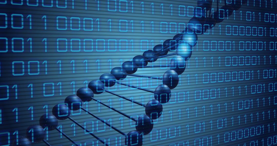 DNA Strand Rotating Over Binary Code in Digital Space