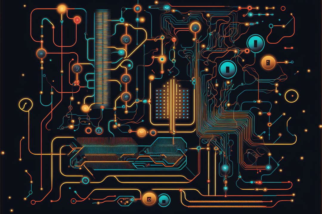 Futuristic Neon Circuit Board with Glowing Connections - Free Images, Stock Photos and Pictures on Pikwizard.com