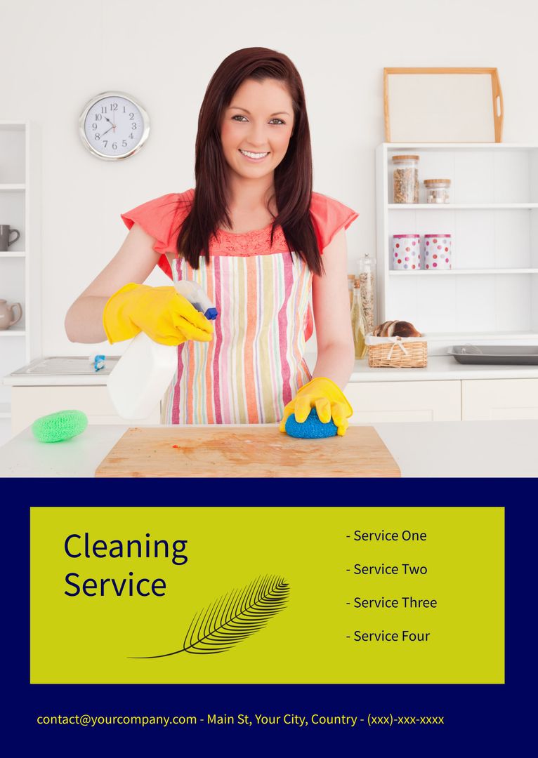 Smiling Woman Promoting Professional Cleaning Services at Home - Download Free Stock Templates Pikwizard.com