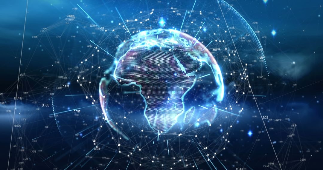 Digital Network Light Trails Surrounding Rotating Earth Globe