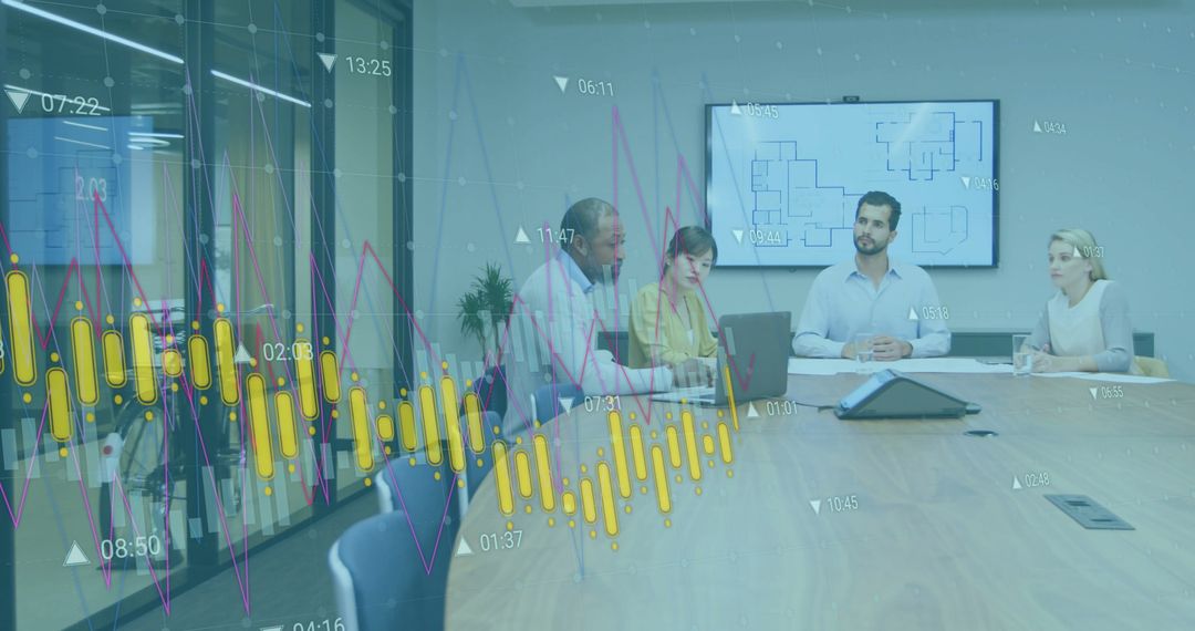 Digital Interface Overlay on Team Strategy Meeting