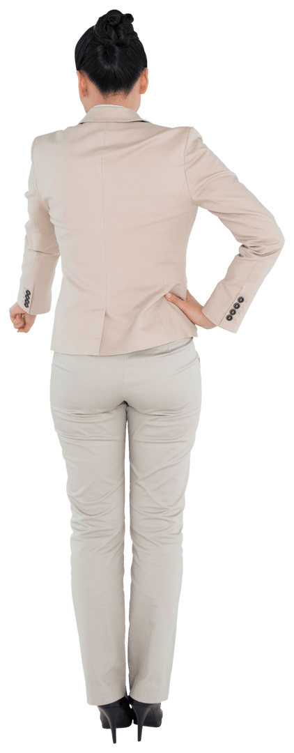 Rear View Businesswoman Pointing on Transparent Background